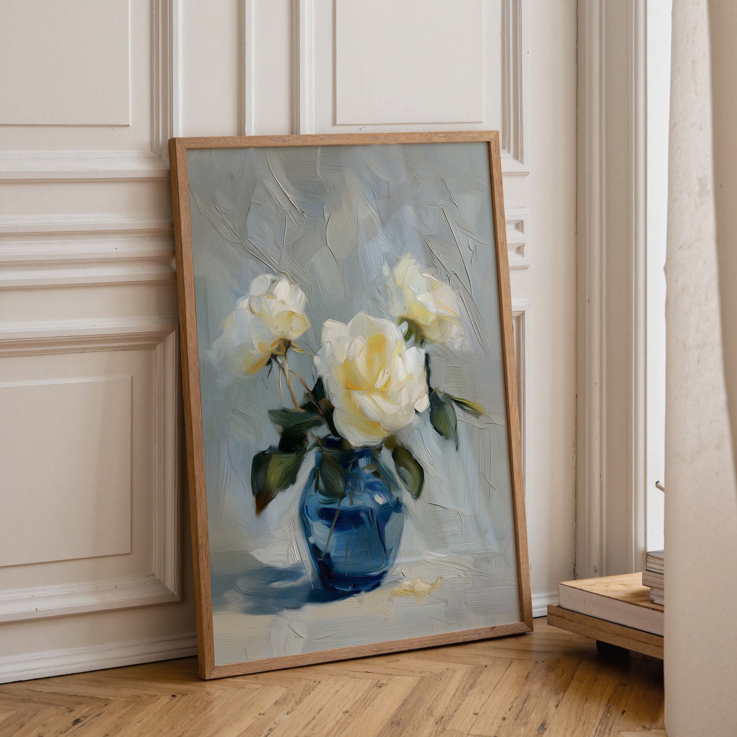 White Rose Floral Vase Painting Print