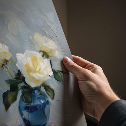 White Rose Floral Vase Painting Print