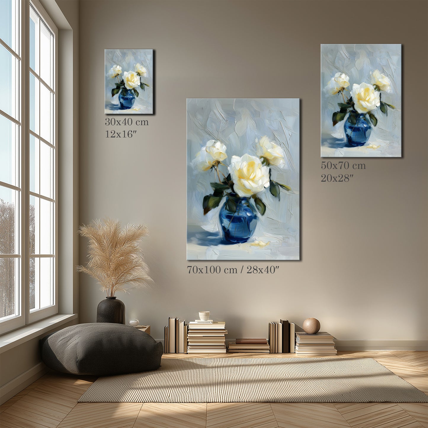 White Rose Floral Vase Painting Canvas Print
