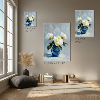 White Rose Floral Vase Painting Canvas Print