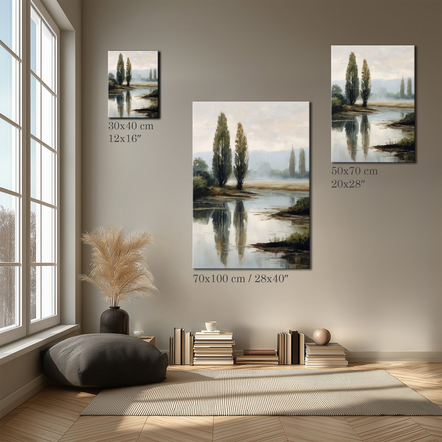 Serene Lake Landscape Oil Painting Canvas Print