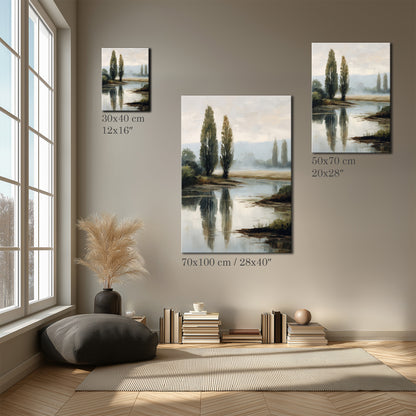 Serene Lake Landscape Oil Painting Canvas Print