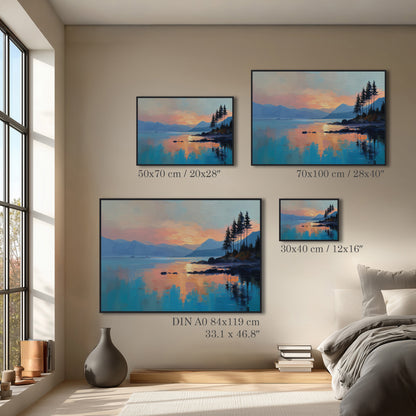 Sunset Reflection Lake Landscape Print