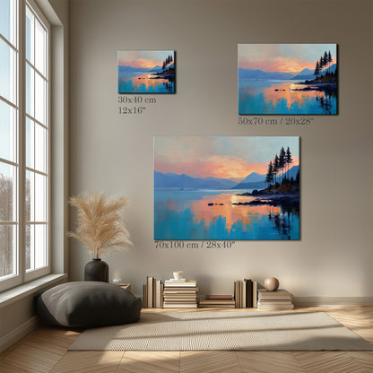 Sunset Reflection Lake Landscape Canvas Print
