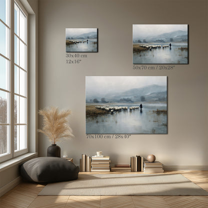 Misty Shepherd Crossing Landscape Canvas Print