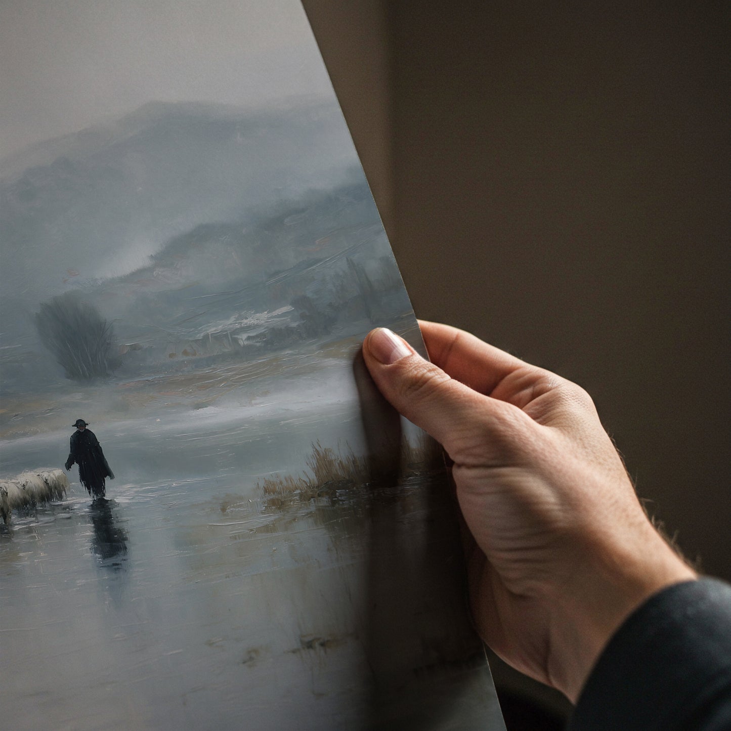 Misty Shepherd Crossing Landscape Print