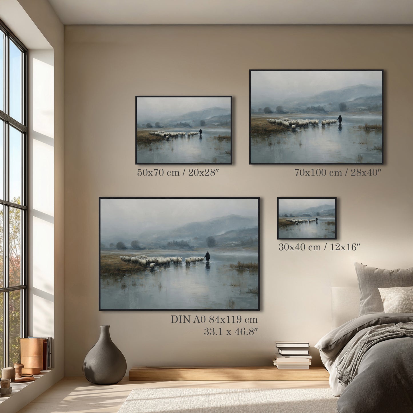 Misty Shepherd Crossing Landscape Print