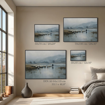 Misty Shepherd Crossing Landscape Print