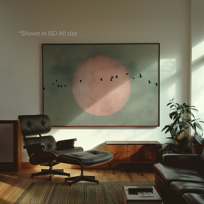 Minimal Birds and Moon Painting Print
