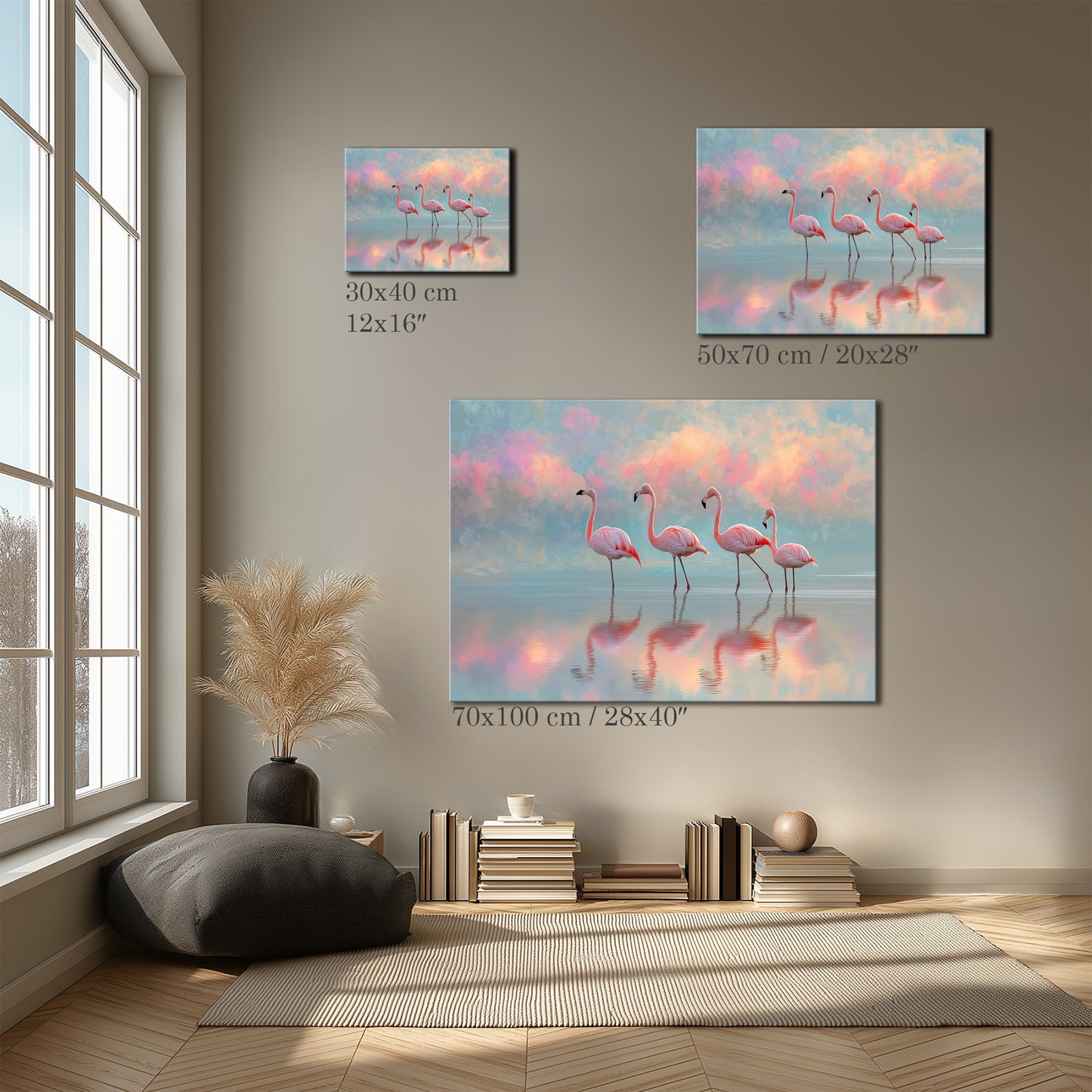 Flamingo Lake Landscape Art Canvas Print