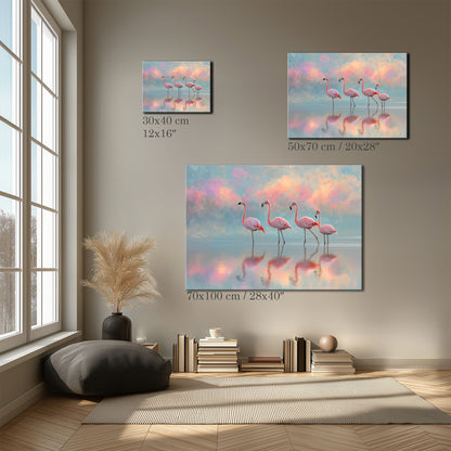 Flamingo Lake Landscape Art Canvas Print