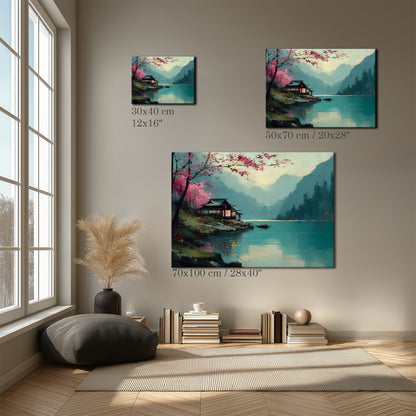 Japanese Lakeside Landscape Art Canvas Print