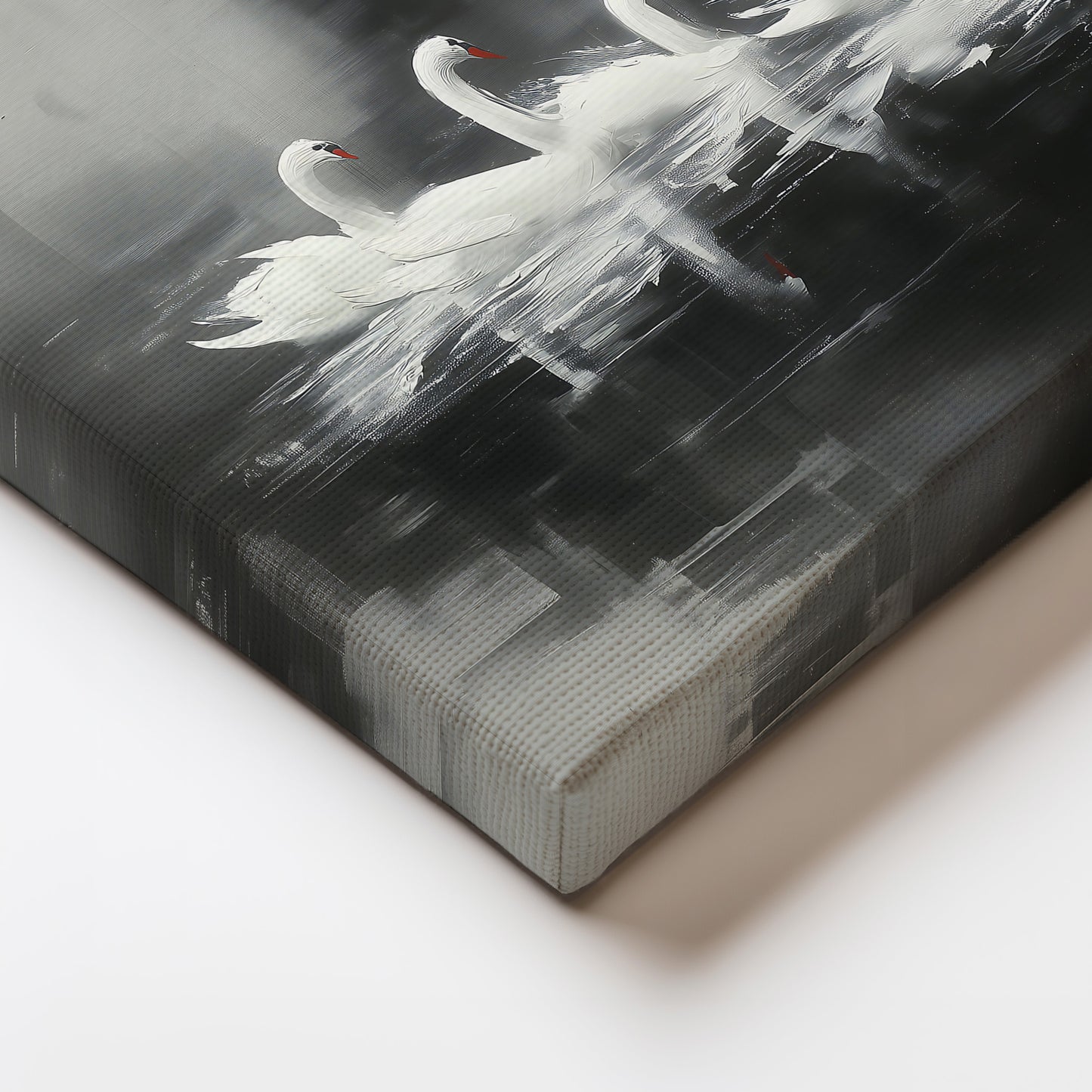 Black White Swan Lake Painting Canvas Print
