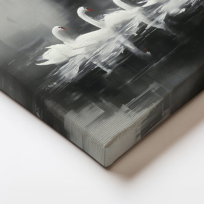 Black White Swan Lake Painting Canvas Print