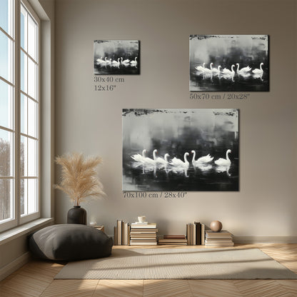 Black White Swan Lake Painting Canvas Print