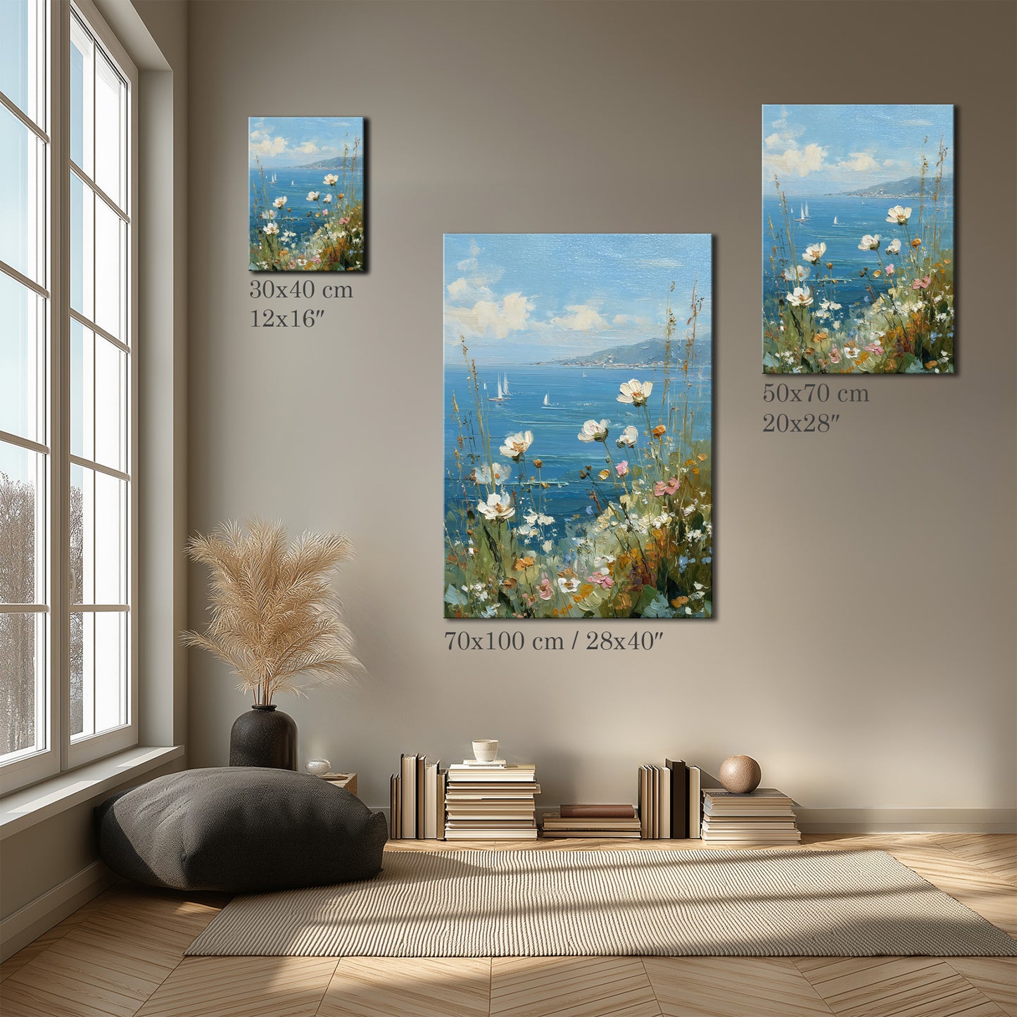 Flowers Seaside Painting Canvas Print