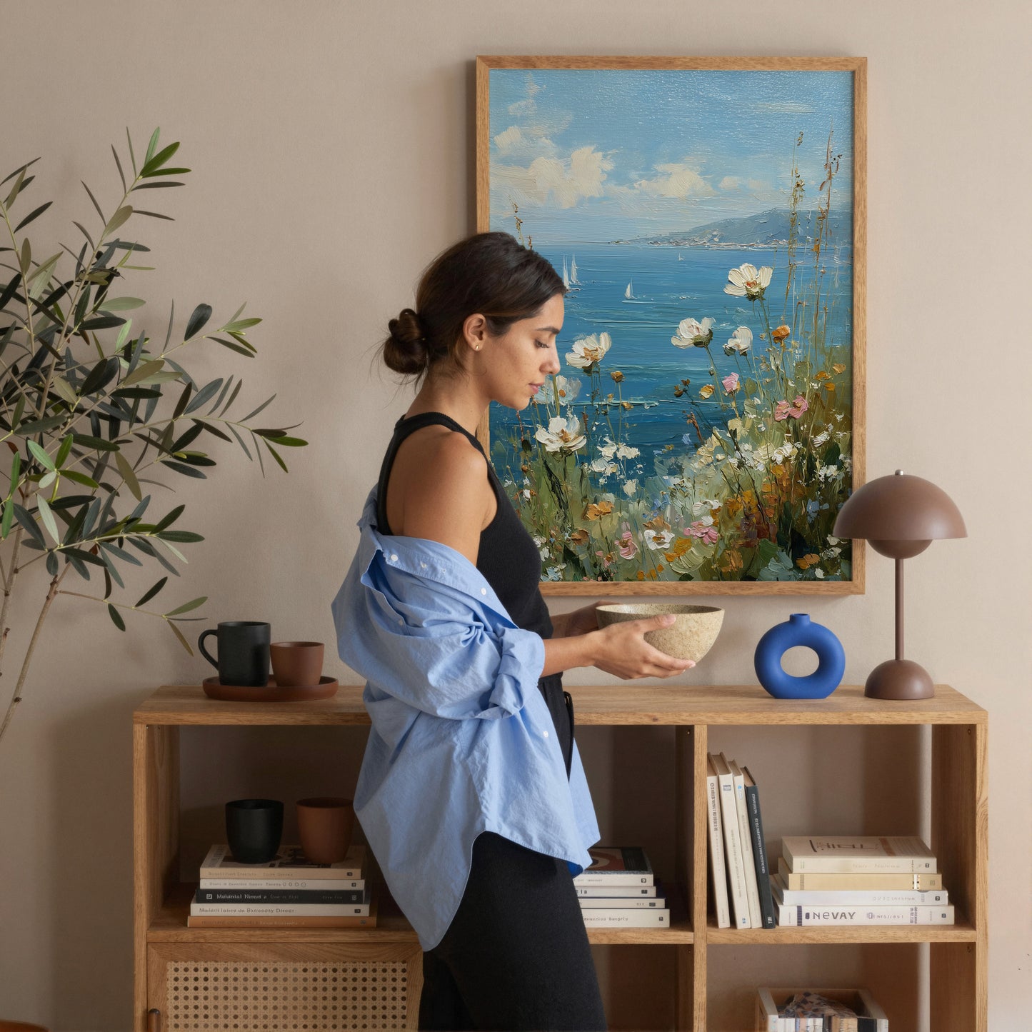 Flowers Seaside Painting Print